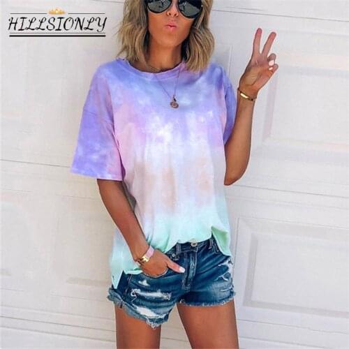 Hillsionly Plus Size 5XL Summer Woman Tshirts Fashion Tie Dye T Shirt For Women Oversized Print T Shirts Casual Tops Women