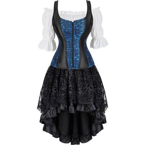 Fashion Womens Sexy Corset Dress Corset Straps Steampunk Corset Dress Vintage Skirt Cosplay Costume