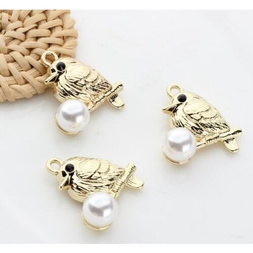 10pcs/lot Zinc Alloy Charms Animal 3D Bird Inlaid Pearls Charms for Jewelry Making Bulk