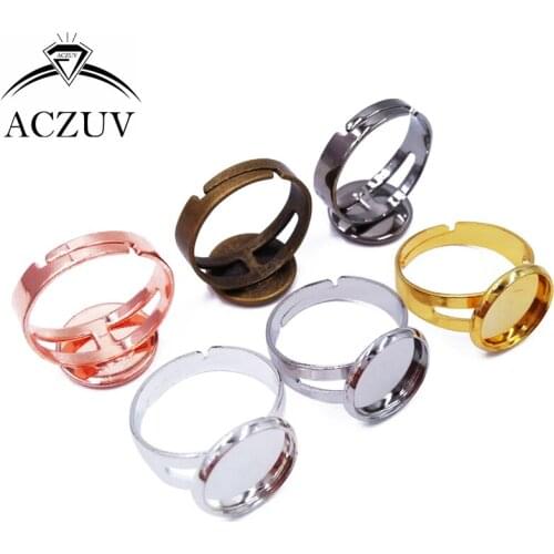 100pcs Mixed Colors 12mm 14mm 16mm 18mm 20mm 25mm Bezel Blank Adjustable Ring Blanks Base Cabochon Rings Settings TJZT026