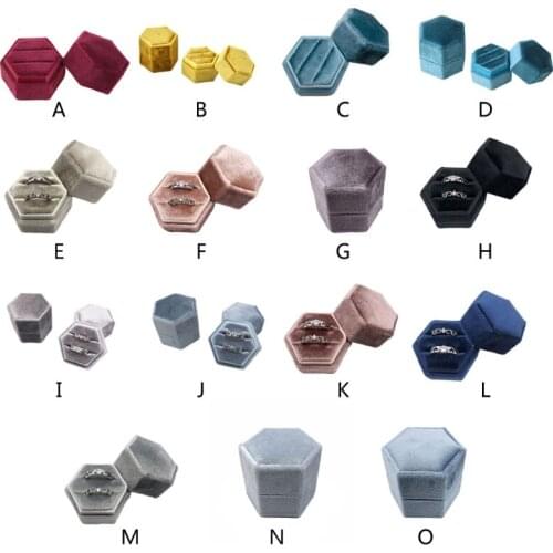 2021 new ring display box multicolor velvet double ring box hexagonal wedding ring box with detachable lid