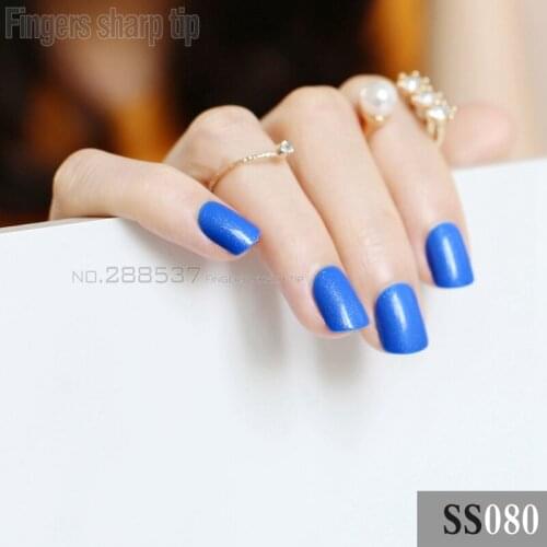 24pcs flash deep blue candy short paragraph round head false nails Royal blue comfortable all wrapped SS080