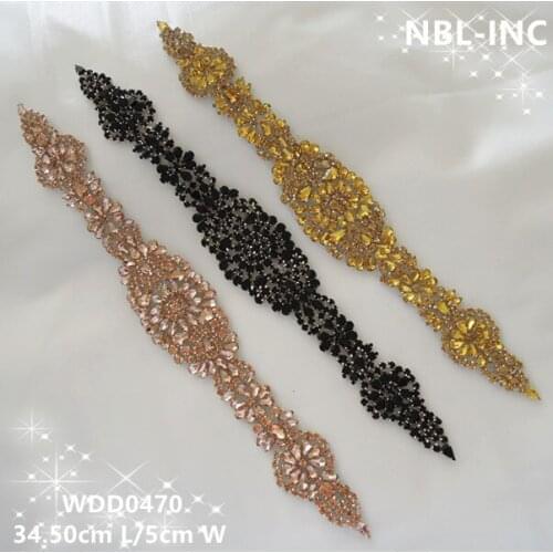 30PCS) Wholesale hand beaded sewing bridal sash silver crystal rhinestone appliques iron on for wedding dresses iron on WDD0470