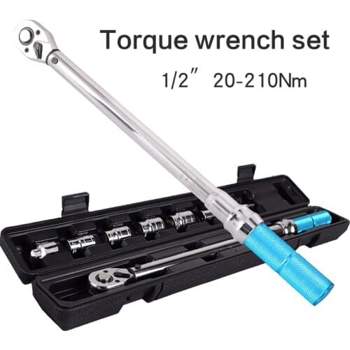 7PCS 20~210N.m Steel Torque Wrench Socket Set 1/2 Torque Wrench 1/2 Hexagonal Socket Auto Inspection Repairing Tool Set