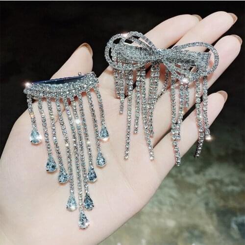 Diamond Metal Hairpin Fringe Side Clip Tassel Drop of Water Folder Bow Spring Clip Top Clip Simple Hairpin Accessories for Women