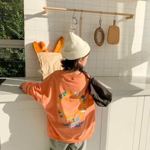 Kids Clothing 2021 Spring New Childrens Fashion Loose Letter Print Hoodies Smilely Cotton Casual Sweatshirt for Boys and Girls