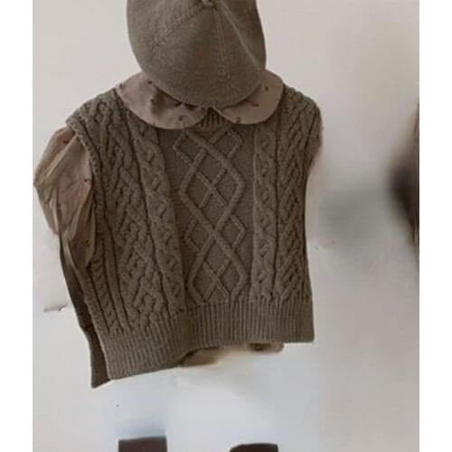 Children Winter Clothes Baby Boys and Girls O-neck Sleeveless Knit Woolen Vest Pullover Sweater Korean Style Black Khaki Vest
