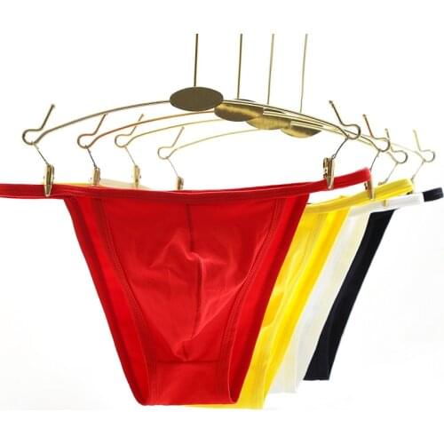 Mens Sexy Solid Color Low-Rise Thong Briefs Breathable Underwear Hot Sexy Tangas Thong Comfortable Lingerie Underwear Male