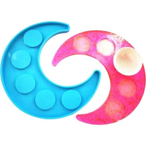 Essential Oil Tray Plate Epoxy Resin Mold 5-hole Moon Candlestick Silicone Mould DIY Crafts Decorations Casting Tool