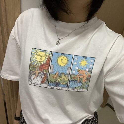 Sun god print casual Death of emotions T-shirt Harajuku cartoon Women clothing punk 100% cotton tees big size loose Ulzzang tops