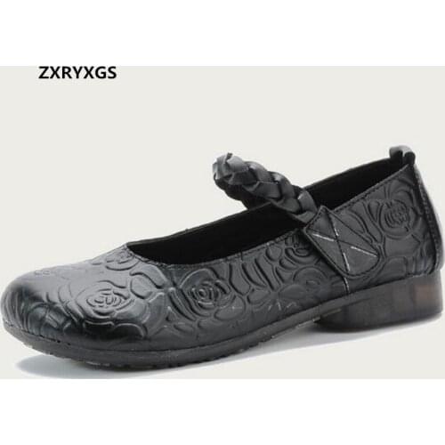 Hot Promotion 2021 New Fashion Printing Genuine Leather Shoes Flat Soft Sole Comfortable Shoes Womens Shoes Casual Mother Flats
