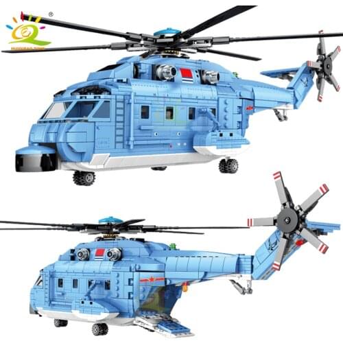 HUIQIBAO 908PCS Z-18 Military Helicopters Model Building Blocks City Police Aircraft Army Fighter Construction Bricks Kids Toys