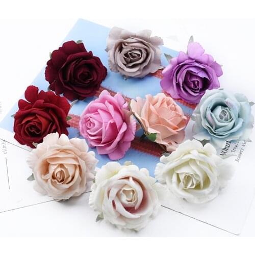 10 Pieces 6cm rose head artificial flowers home decoration accessories scrapbooking candy box brooch wedding bridal accessories