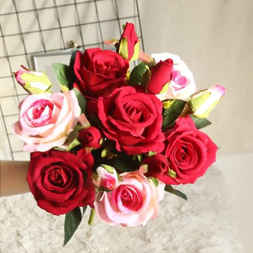 10Colors 3 Heads Silk Rose Artificial Flower Wedding Silk Flowers for Home Wedding Decoration Party fake flower