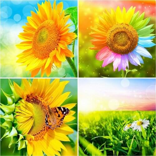 HUACAN 5D Full Square Diamond Painting Flower Rhinestone Picture Cross Stitch DIY Diamond Embroidery Sunflower Home Decoration