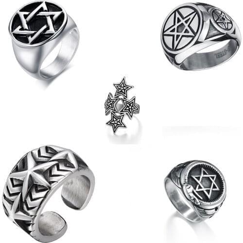 Mens Boys Sigil of Lucifer Seal Satan Stainless Steel Ring For Crown Maple Leaf Cross Arrow Rings Men Hiphop/Rock Jewelry