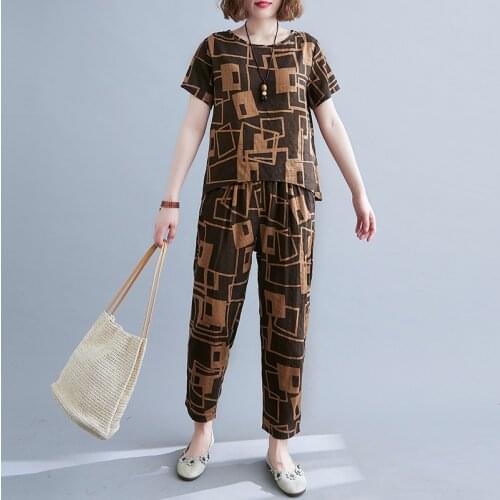 High Waist Harem Pants Tops Two Piece Womens Clothes Set Thin Soft Cotton Linen Loose Summer Casual Set Vintage Cloth Suits Set