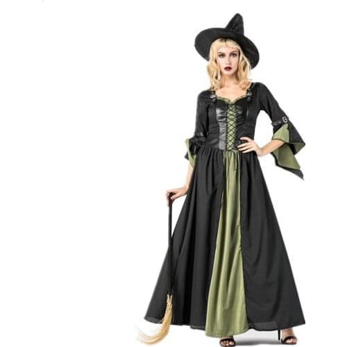 Halloween Adult Witch Costume Cosplay Fancy Party Vampire Witch Costume Black Long Dress halloween costumes