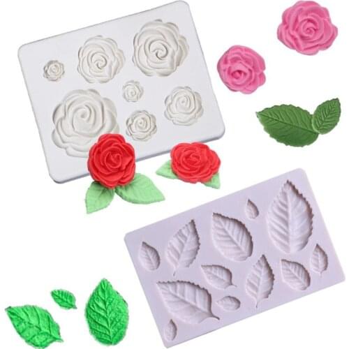 Rose Flower Leaf Silicone Mold Sugarcraft Fondant Cake Form Chocolate Molds Soap Mould Wedding Cake Decorating Tools