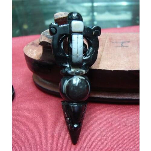 Magic Power Tibetan Onyx Sharp Tip Dragon Head Faqi Vajra Dorje Pendant Amulet Carving Talisman Treasure