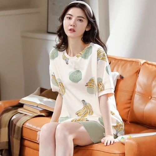 Cartoon Cute Round Neck Womens Home Wear Suit Summer Cool Short-sleeved Pajamas Womens Sweet Cotton Soft Plus Size Sleepwear