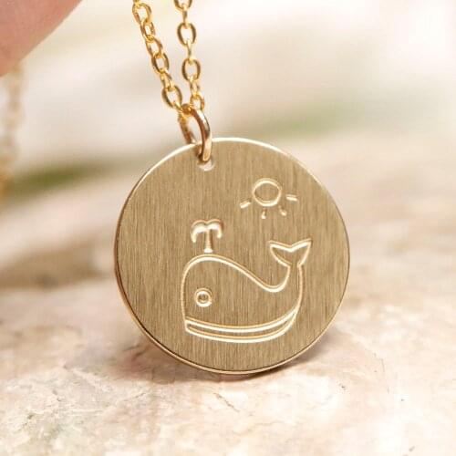 Minimalist Disc Necklace 18mm Not Fade Stainless Steel Whale Charms Girls Gold Nautical Lucky Sun Ocean Beach Jewelry