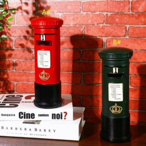 Retro Mailbox Model Figurines Money Bank Storage Cash Saving Box Desk Decoration