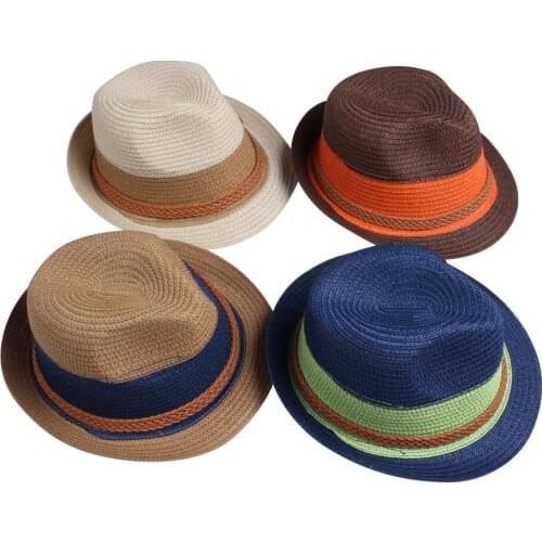 [DIFANNI] 2017 Fashion Summer Straw Mens Sun Hats Fedora Trilby Gangster Cap Summer Beach Cap Panama Hat Sombrero Travel Sunhat