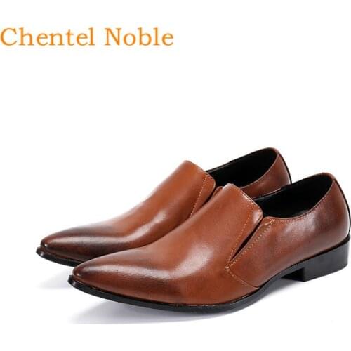 Newest Chentel Noble Manual Gentleman Flat Bottom Fashion Mens 2020 Dress Shoes Retro Leather Slip-On Party Mens Shoes Big Size