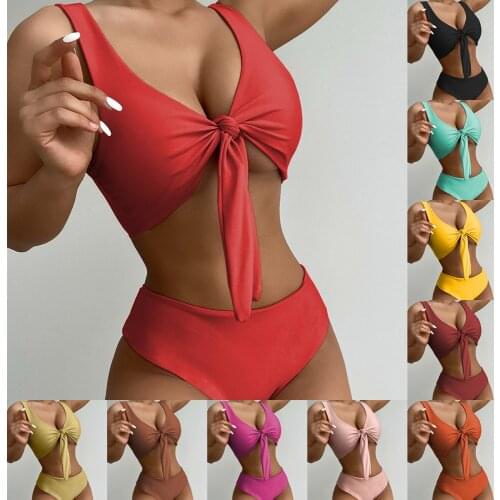 New solid color bikini bow swimsuit European and American swimsuit womens swimwear beach bikini top bathing suit designer