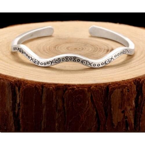 New Luotai Old Silver Bracelet Niche Design Simple Silver Bracelet Pure Silver Female Forest Silver Jewelry Hand Jewelry