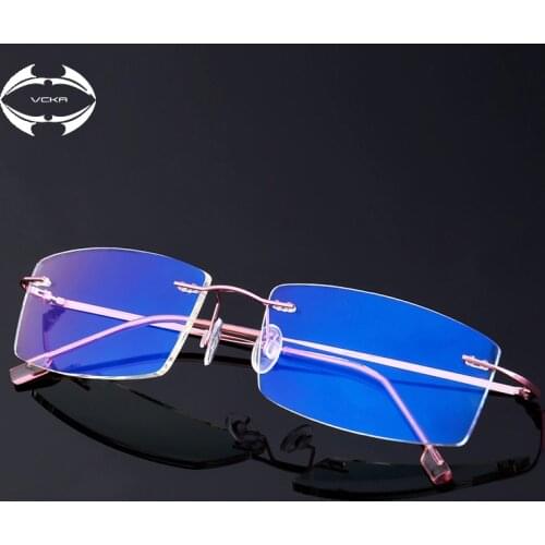 VCKA Rimless Computer Glasses Men Anti-blue light Glasses Women Gaming Eyeglasses Metal Frame Anti UV Optical Fold Eyewear
