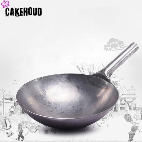 Authentic Chinese Traditional Hand-forged Non-stick Iron Pot Thickened Uncoated Pre-adjusted Carbon Steel Wok Cooking Pot 32cm