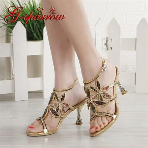 G-sparrow 2019 Summer New Gold Bow Sandals Korean Ladies Fashion Rhinestone Womens Shoes