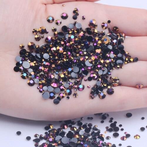 Resin Rhinestones Gold Black AB 2-6mm Flatback Round Non Hotfix Glue On Diamonds DIY Nails Art Phone Cases Decorations