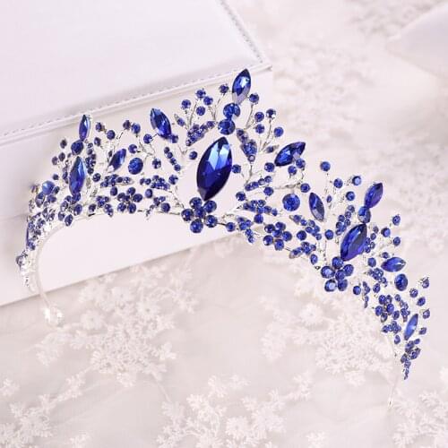 KMVEXO New Blue Pink Crystal Bride Tiaras For Weeding Rhinestone Crowns Bridal Head Jewelry Diadem Headbands Pageant Headdress