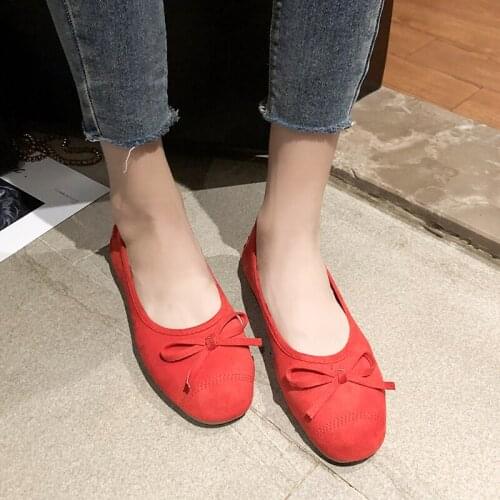 Ladies Square Toe Flat Shoes Sweet Bow Simple Fashion Lightweight Comfortable Soft Pure Color Slip-On Spring 2020 New W28-31