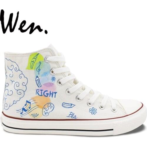Wen White Hand Painted Shoes Design Custom Brain Affective Rational Thinking High Top Canvas Sneakers for Christmas Gifts