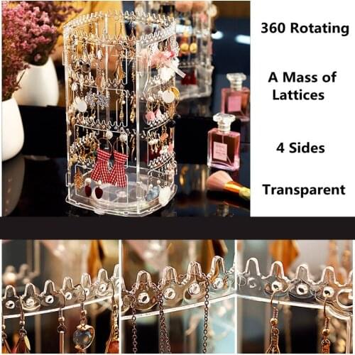 Earrings Jewelry Display Rack 360 Degree Rotating Plastic Hanging Organizer Multi-Layer Transparent Ear Stud/Necklace Shelf