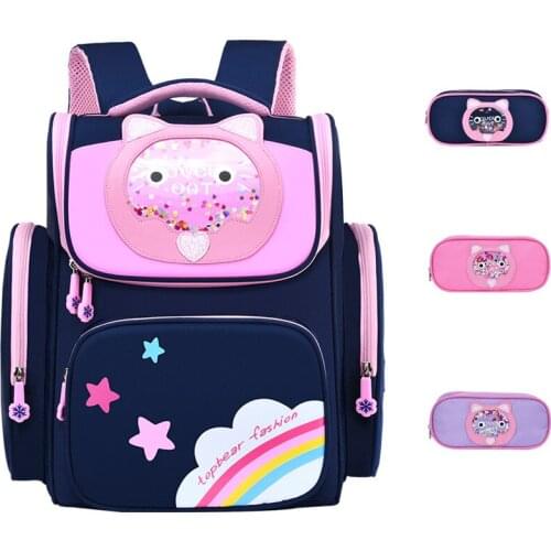 Primary School Bags for Girls Cute Waterproof Kids Bag School Student Cartoon Girl Children Backpack 2pcs Set Pencil Case