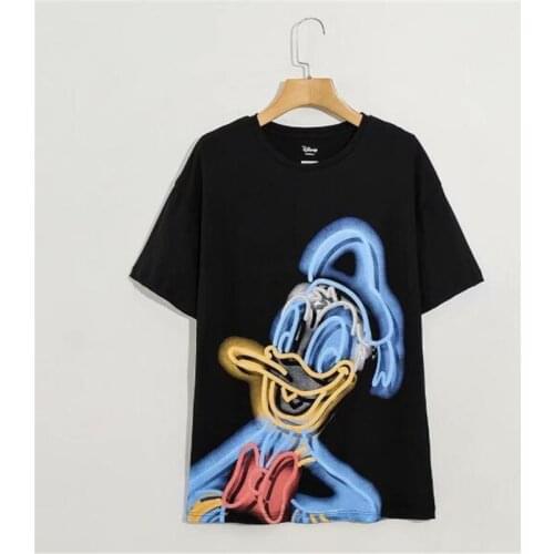Disney Donald Duck T Shirt Cartoon Black T-Shirt Women Short Sleeve O-Neck Pullover Casual Loose Tee Top Female Harajuku Clothes