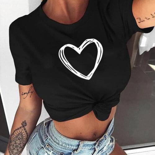 2019 New Women T Shirt Summer Fashion O-Neck Short Sleeve Tee Shirt Casual Heart Love Printed T-shirt Tops Graphic Tumblr Shirts