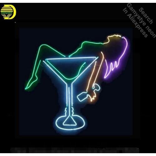 Lady Cocktail Neon Sign CUP Glass Tube Neon Bulb Sign Beer Bar Sign lighted Lamp ARTWORK vintage Handcraft light up for sale