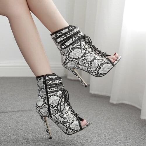 Snake print Autumn Boots Sandals Women high heels Peep toe Ankle Booties Fashion 2021 New Rivet Female Boots Size 35-40