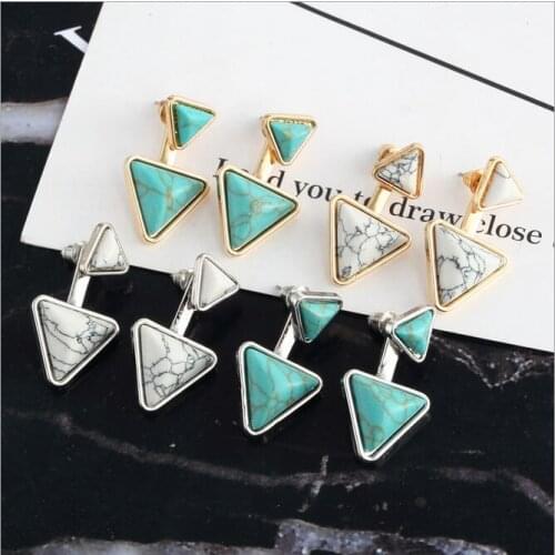 Geometry Triangle Stud Earrings Retro Women Stone Earring Fashion Party Banquet Jewelry