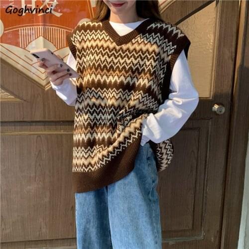 Sweater Vest Women Loose Korean Style Knitted Striped Casual All-match Fashion Chic Streetwear V-neck Sleeveless Harajuku Simple