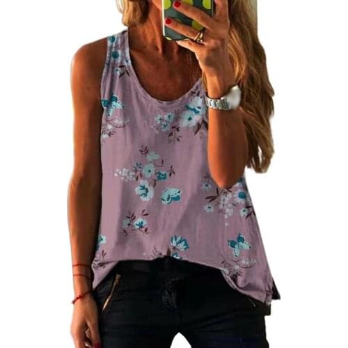 Popular Women Tees Vest Floral Print Shoulder Strap Summer Camis Round Neck Sleeveless Loose Match Top 2021