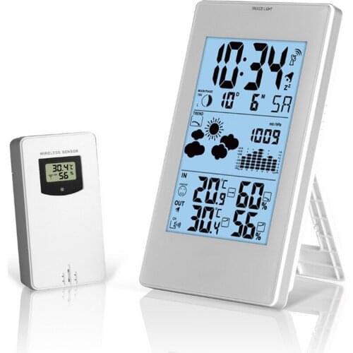 LCD Digital Alarm Clock Temperature Humidity Meter Electronic Time Temperature Date Display Clock Indoor Outdoor Weather Station