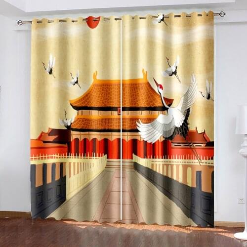 2 Panels Curtain Forbidden City Emperor Palace Thermal Insulated Blackout Light Blocking Room Darkening Windows Drapery