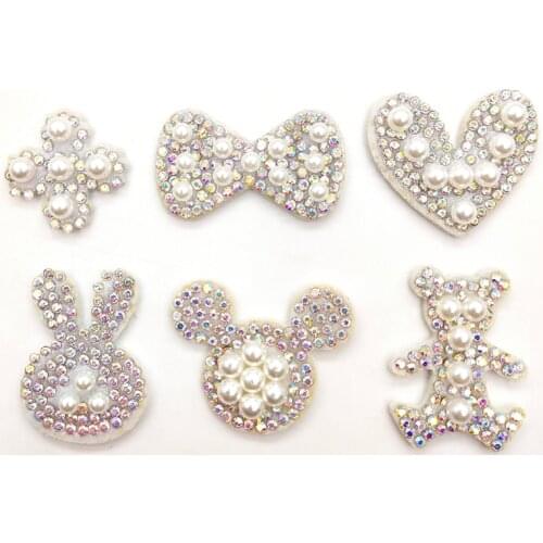 30Pcs Padded Rhinestone & Pearl Star Mickey Rabbit Bear Applique for DIY Clothes Hat Shoes Headwear Hair Clips Decor Patches